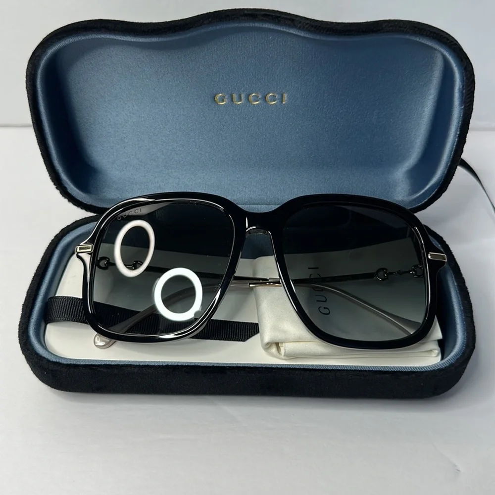 💯 - New Authentic Women's Rectangle Oversized Gg0887s 001 57mm Sunglasses - Picture 10 of 13